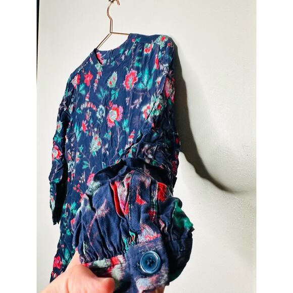 DEREK LAM COLLECTIVE Navy Floral Print Godet-pleated Skirt Mini Dress Size 46 - Picture 10 of 11